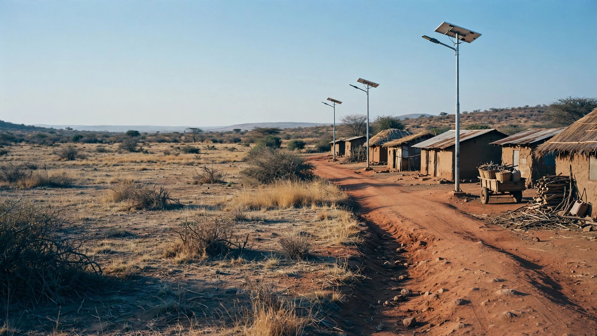 Solar street lights on a rural road