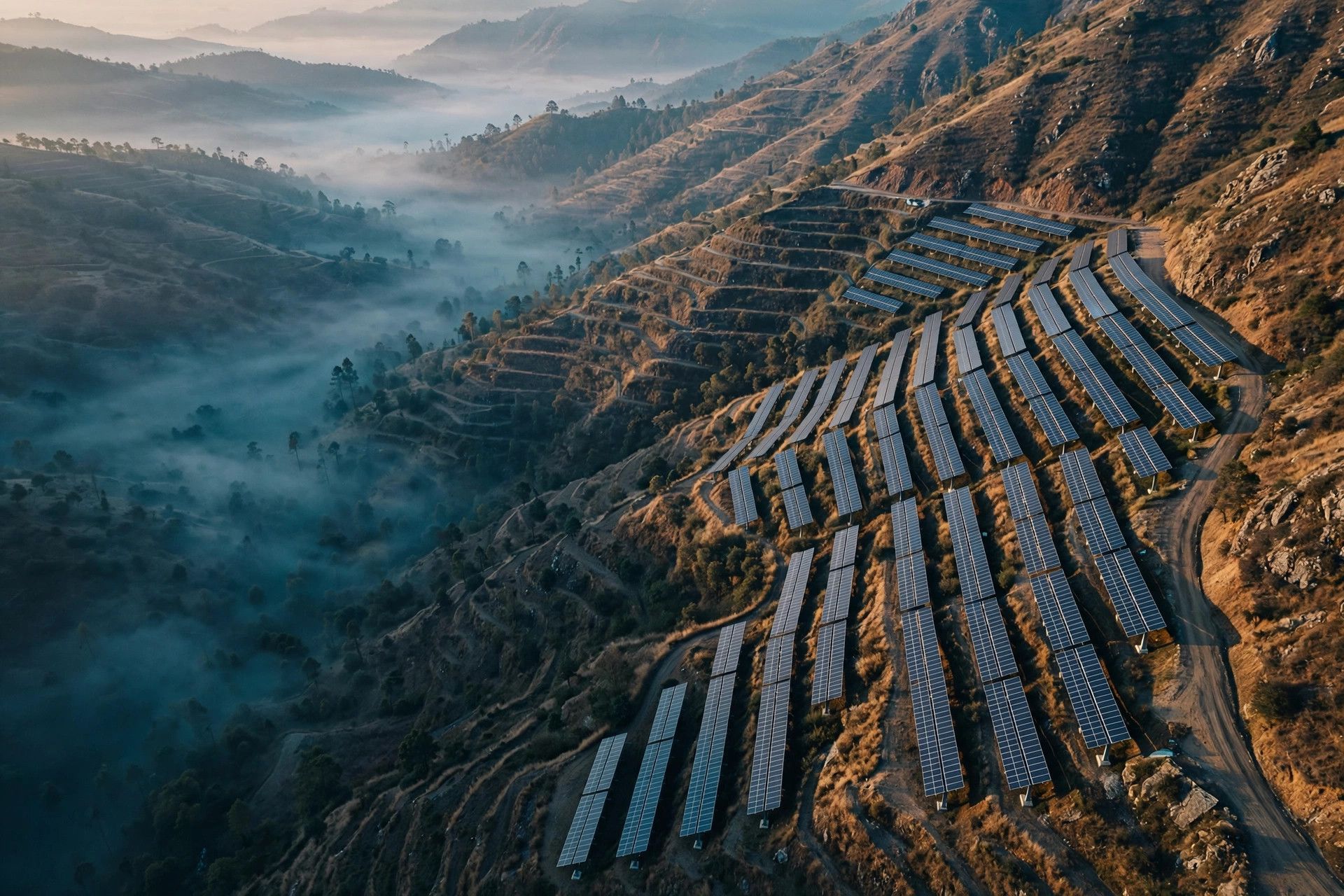 PV plant on mountain terrain